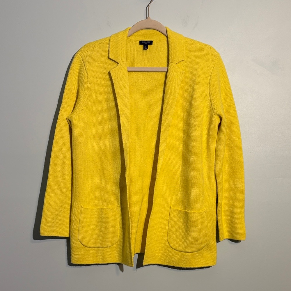Talbots Petite Wool Blend Yellow Women's Open Front Cardigan Blazer Sweater